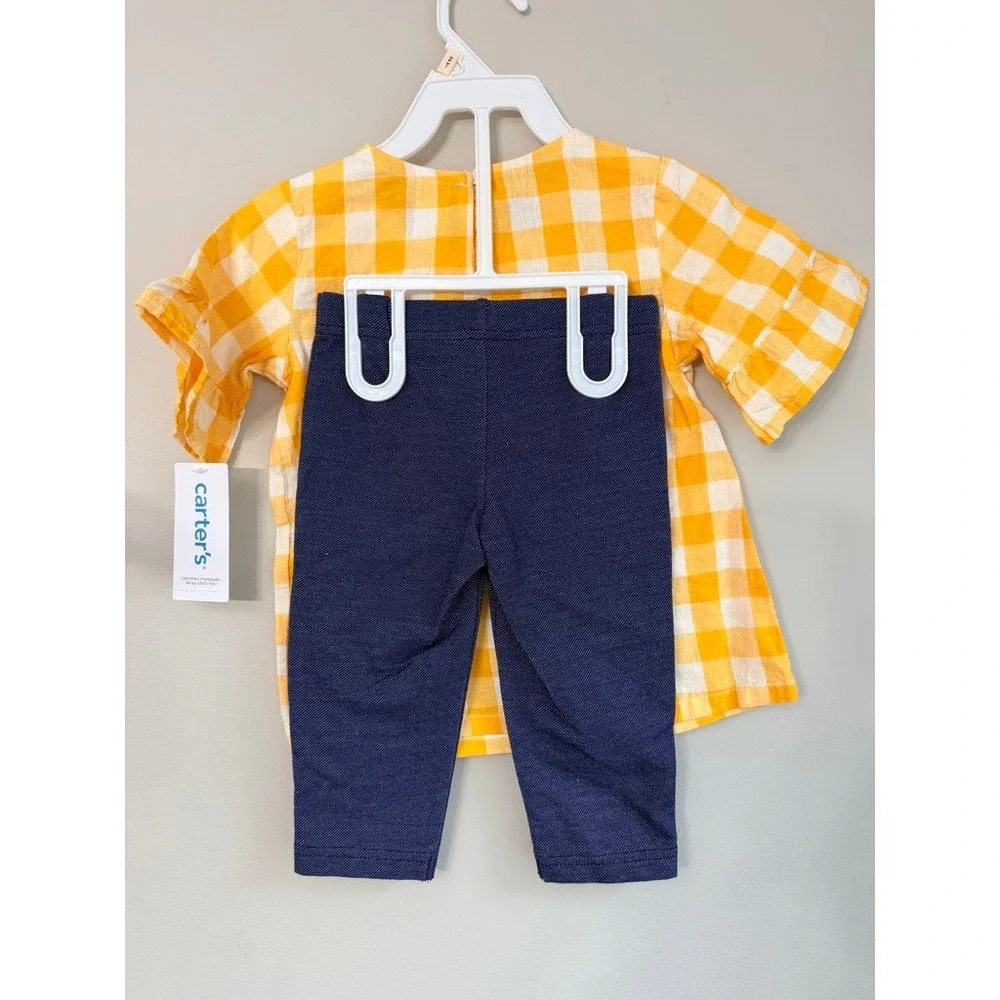 Carter's 2-Piece Outfit Set Toddler Girl 2T Yellow Gingham Flutter Top NWT - Picture 3 of 3